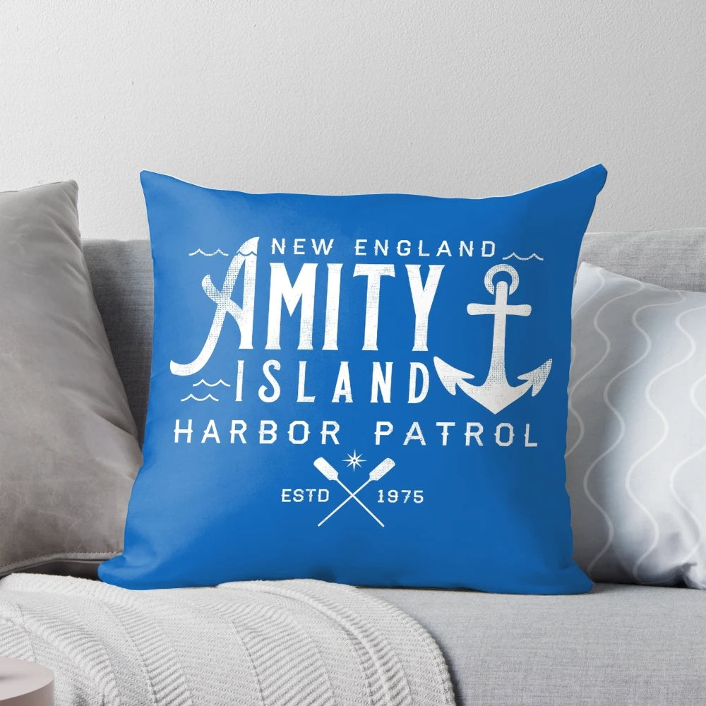 Amity Island Shark Harbor Patrol Pillow with Jaws-inspired design