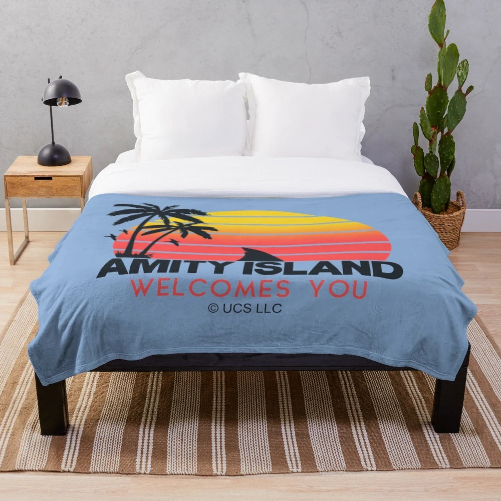 Jaws movie-themed plush blanket featuring Amity Island
