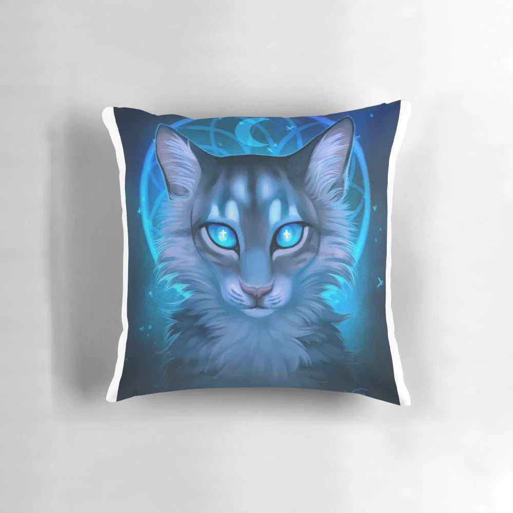 Soft, plush Jayfeather-themed pillow with stars and dreamcatcher design