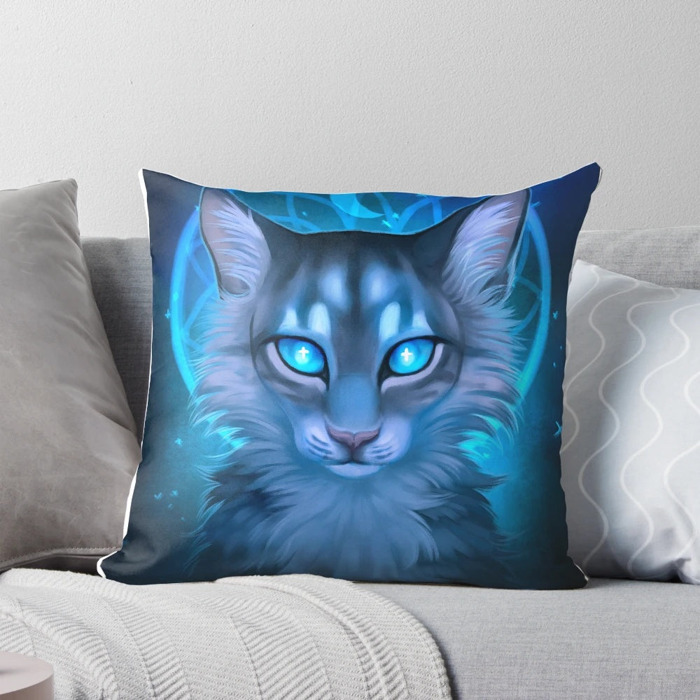 Soft, plush Jayfeather-themed pillow with stars and dreamcatcher design