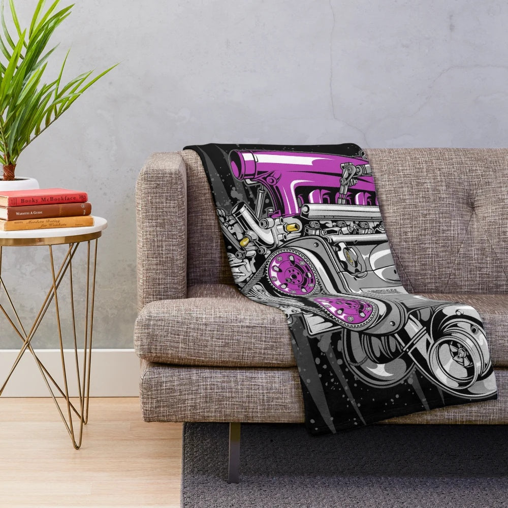 Plush blanket featuring a JDM-inspired engine design
