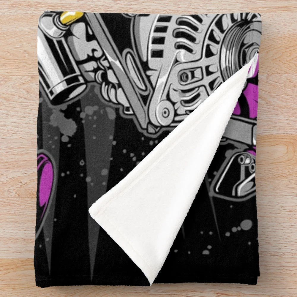 Plush blanket featuring a JDM-inspired engine design
