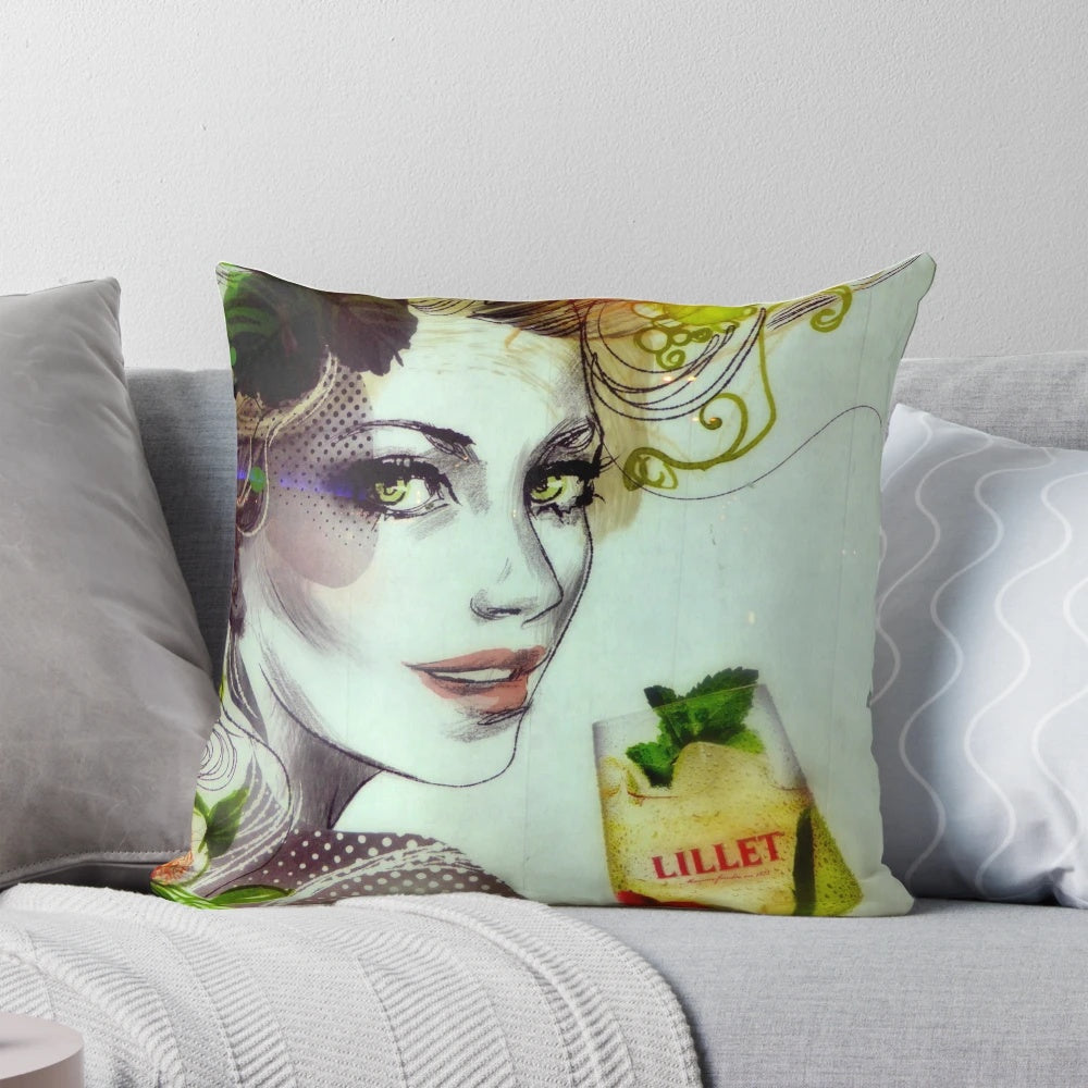 Jeanette Lillet Inspired Pillow with Lillet Aperitif and Cocktail Imagery