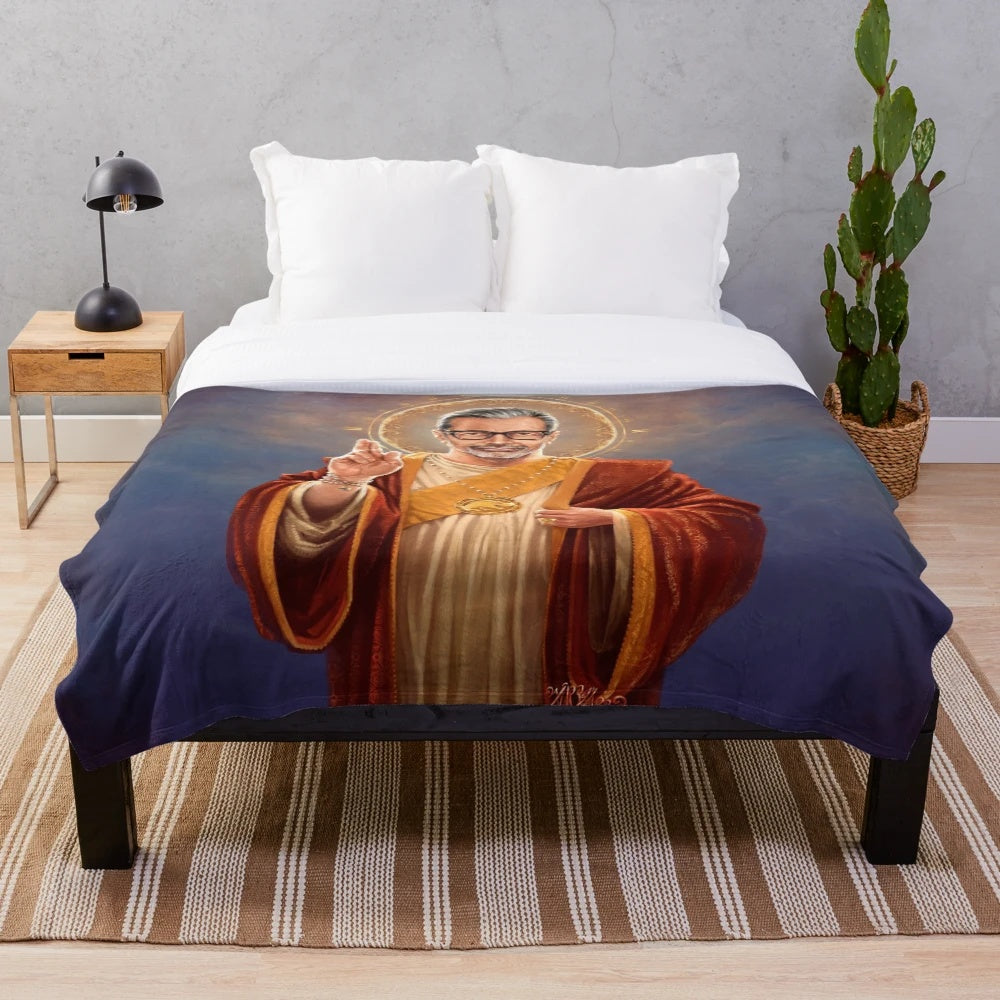 Jeff Goldblum inspired plush blanket with pop art religious imagery