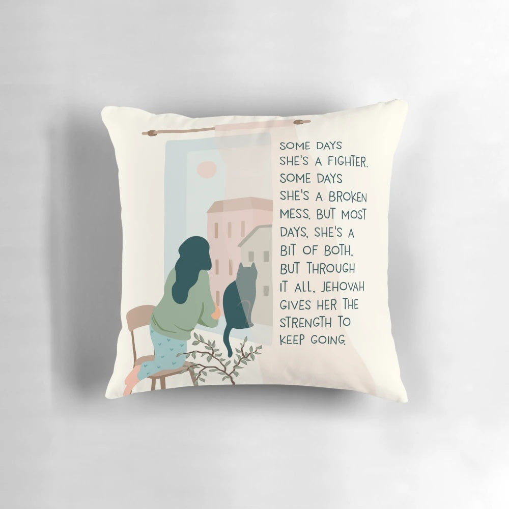 Jehovah Gives You the Strength to Keep Going Pillow with Bible Quotes