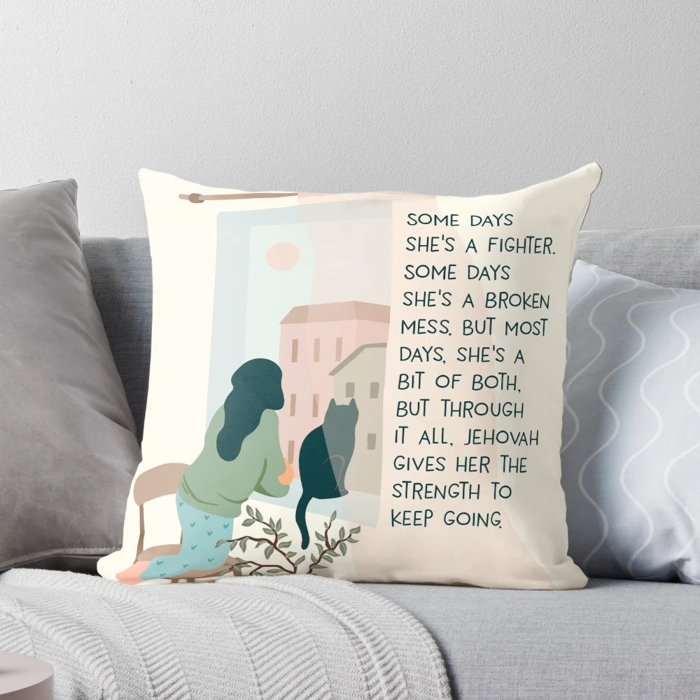 Jehovah Gives You the Strength to Keep Going Pillow with Bible Quotes