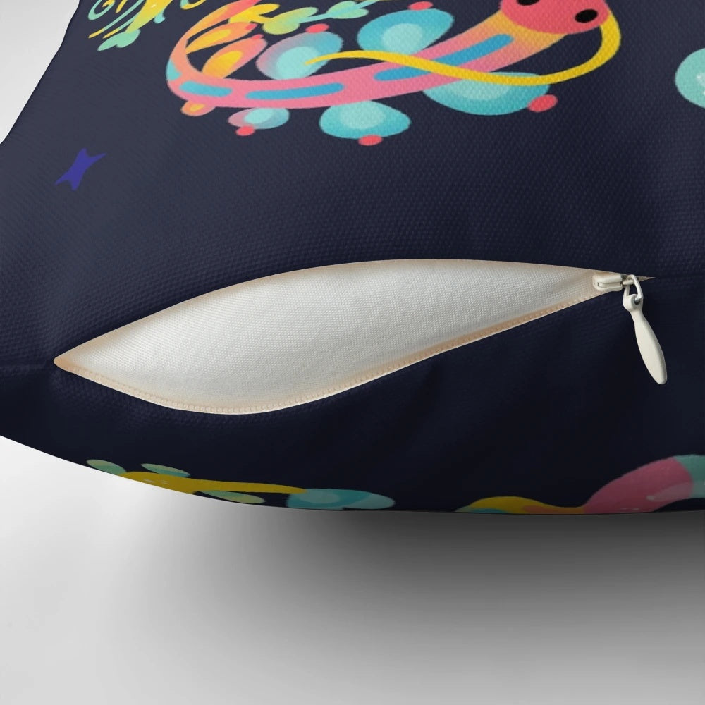 Plush pillow featuring a jelly polychaete worm design, perfect for marine life and ocean-themed decor.
