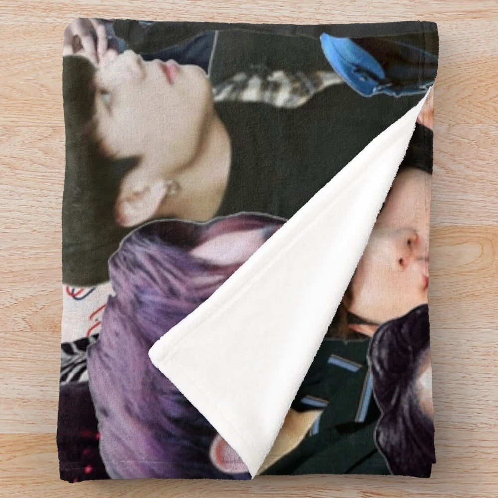 Jungkook inspired plush blanket with collage artwork of the BTS member
