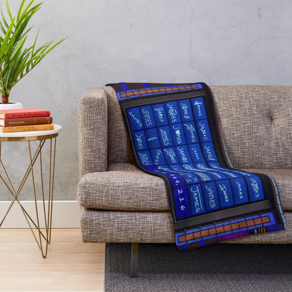 Jeopardy plush blanket featuring James Holzhauer, the renowned gambler and Jeopardy champion