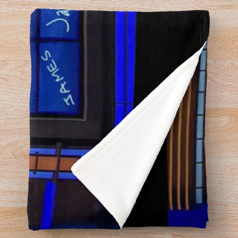 Jeopardy plush blanket featuring James Holzhauer, the renowned gambler and Jeopardy champion