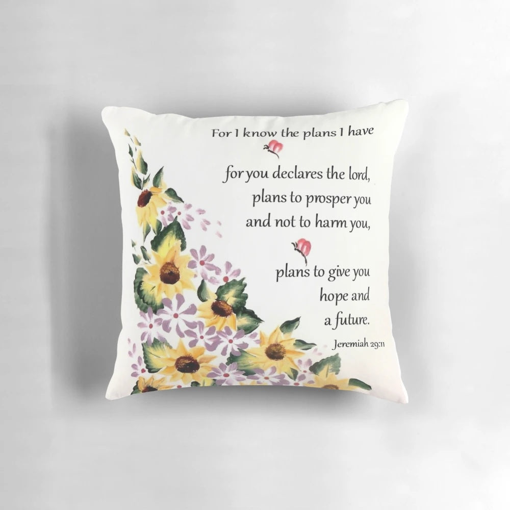 Jeremiah 29:11 Sunflower Pillow with Inspirational Bible Verse