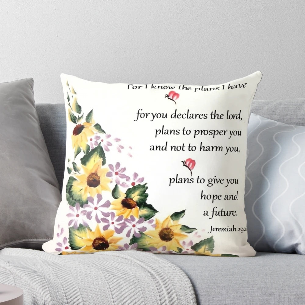 Jeremiah 29:11 Sunflower Pillow with Inspirational Bible Verse