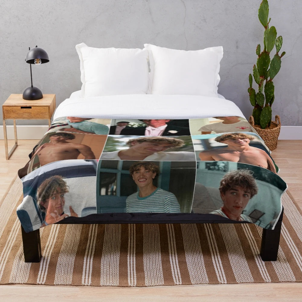 Jeremiah Fisher inspired plush blanket with collage design