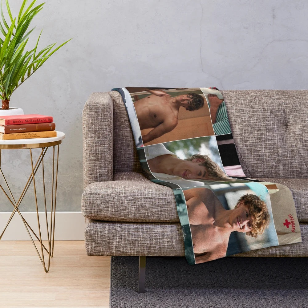 Jeremiah Fisher inspired plush blanket with collage design