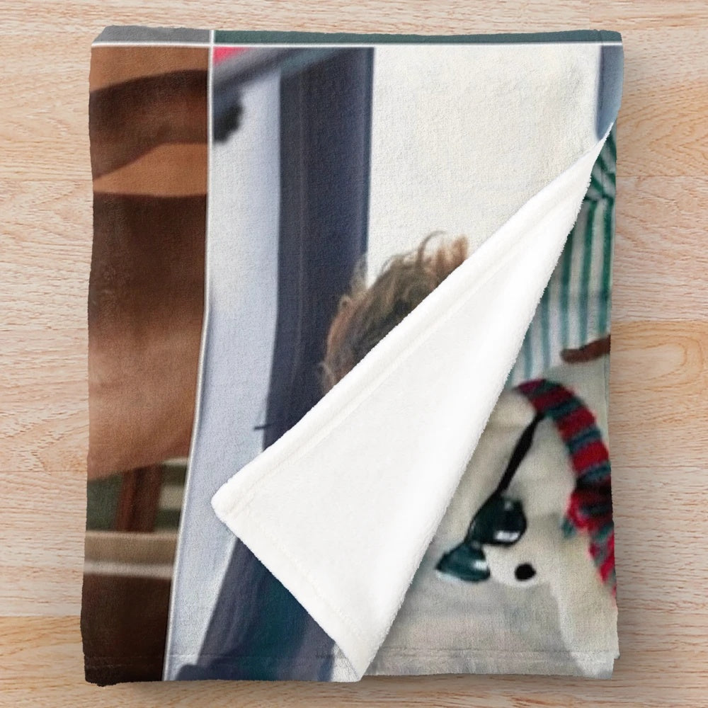 Jeremiah Fisher inspired plush blanket with collage design