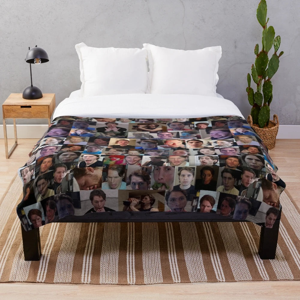 Jerma Collage Plush Blanket featuring a compilation of images and memes from the Twitch streamer Jerma985
