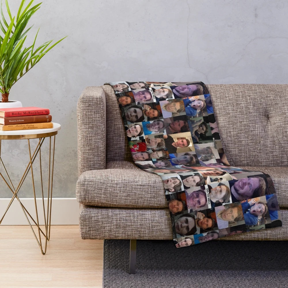 Jerma Collage Plush Blanket featuring a compilation of images and memes from the Twitch streamer Jerma985
