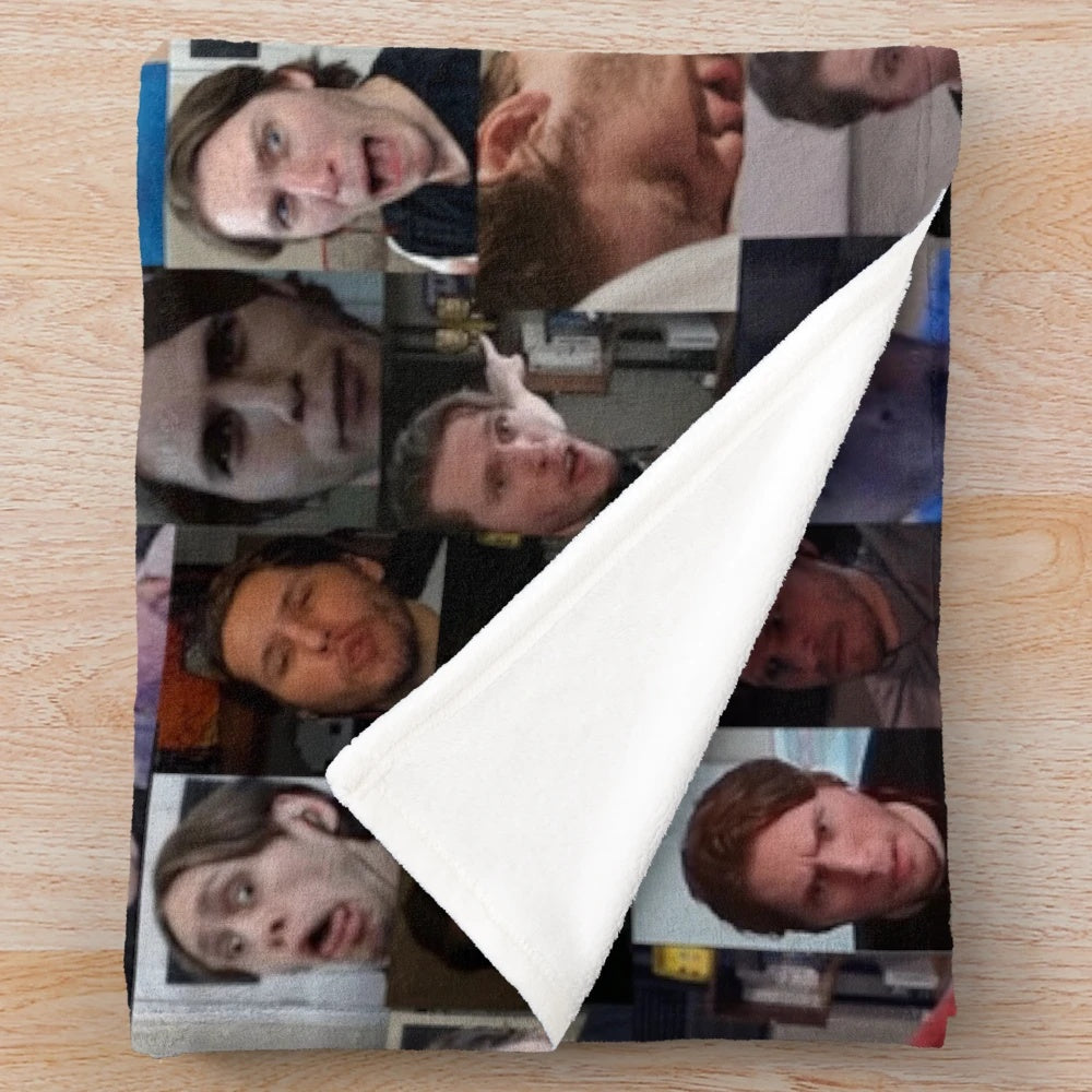 Jerma Collage Plush Blanket featuring a compilation of images and memes from the Twitch streamer Jerma985