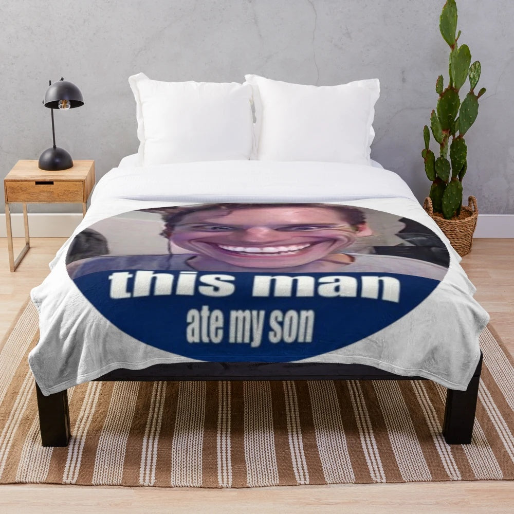 Plush blanket featuring a humorous jerma-inspired meme design