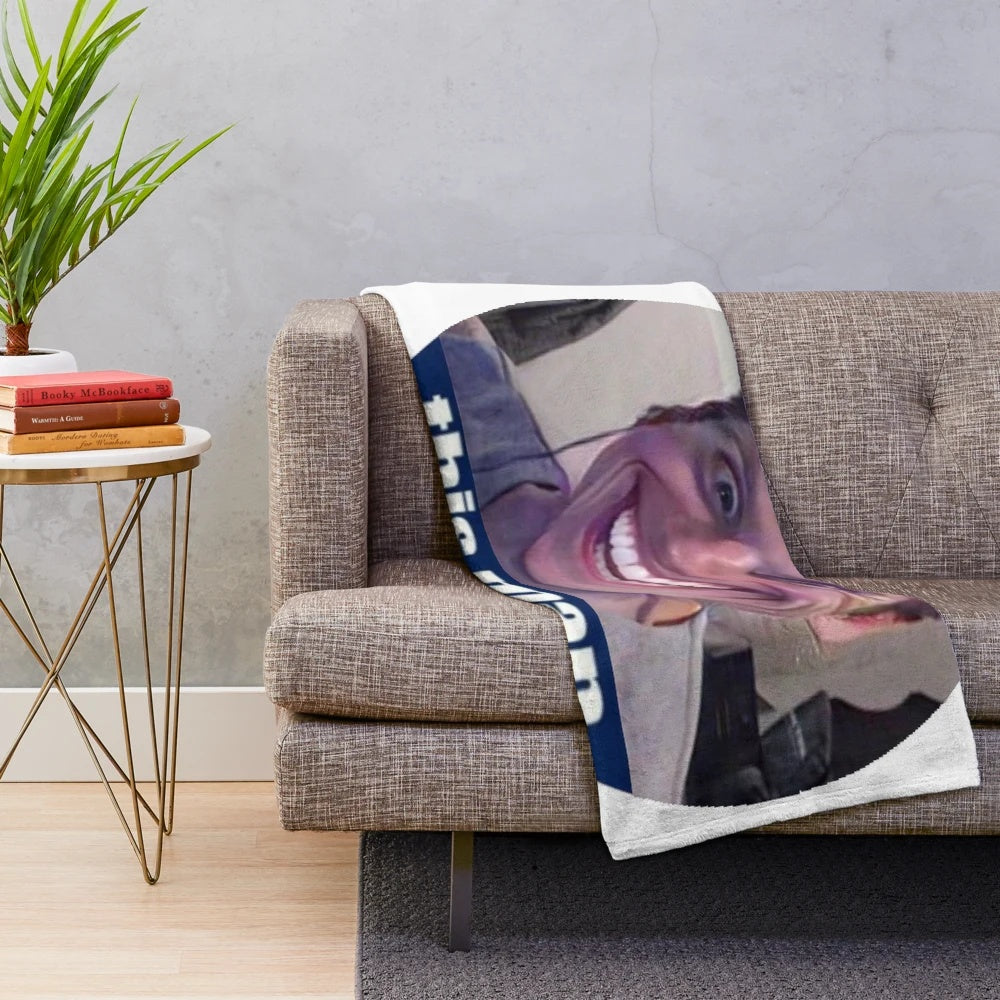 Plush blanket featuring a humorous jerma-inspired meme design