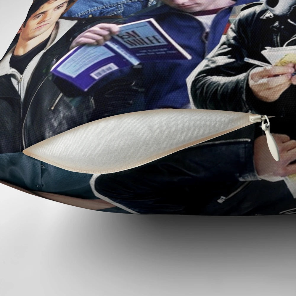 Jess Mariano inspired collage design printed on a soft, comfortable pillow