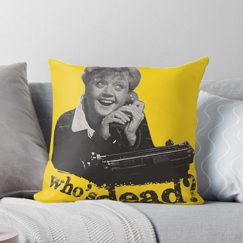 A cozy throw pillow featuring the iconic imagery of the classic TV series "Murder, She Wrote"