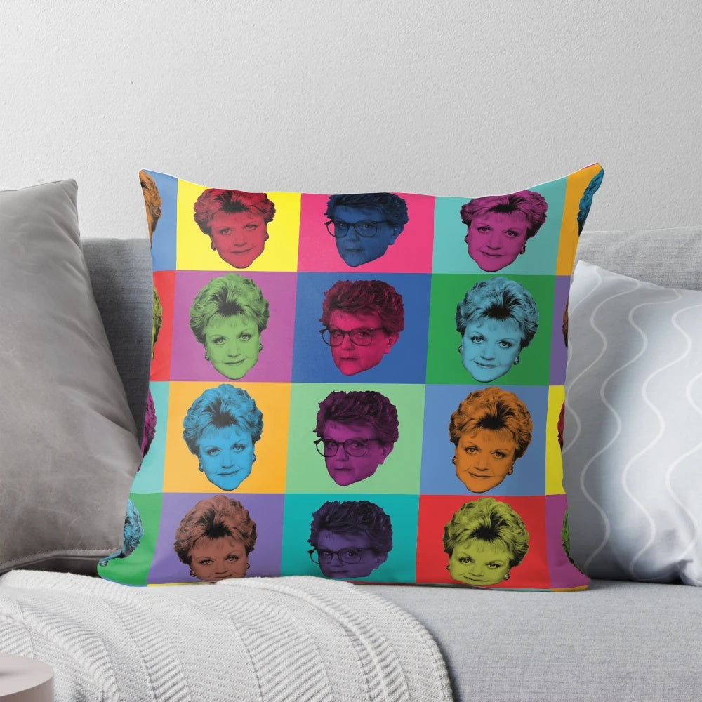 "Vibrant 'Murder, She Wrote' Jessica Fletcher Pillow for Retro Decor"