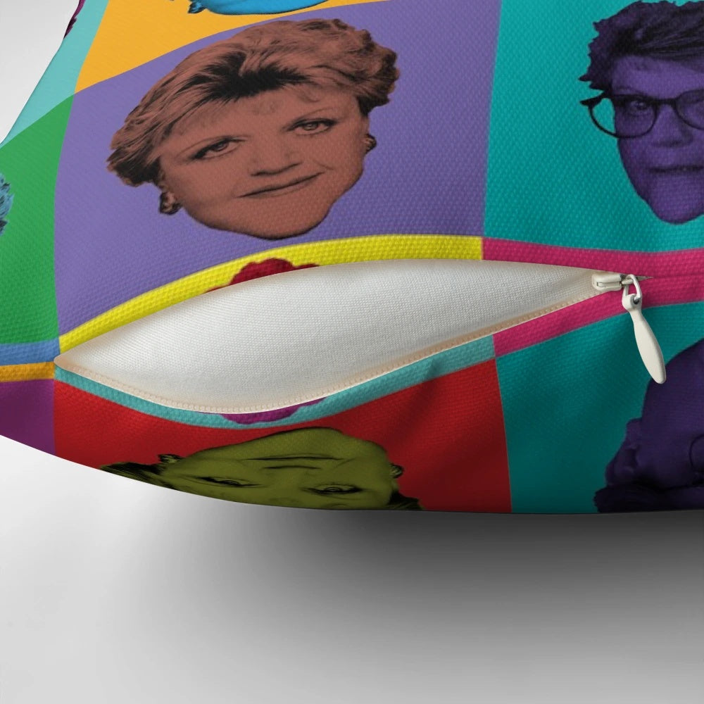 "Vibrant 'Murder, She Wrote' Jessica Fletcher Pillow for Retro Decor"