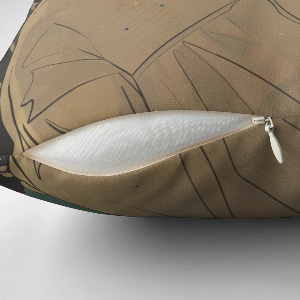 Jester 04 Pillow featuring a tiefling character from the Dungeons & Dragons inspired fantasy art nouveau design.