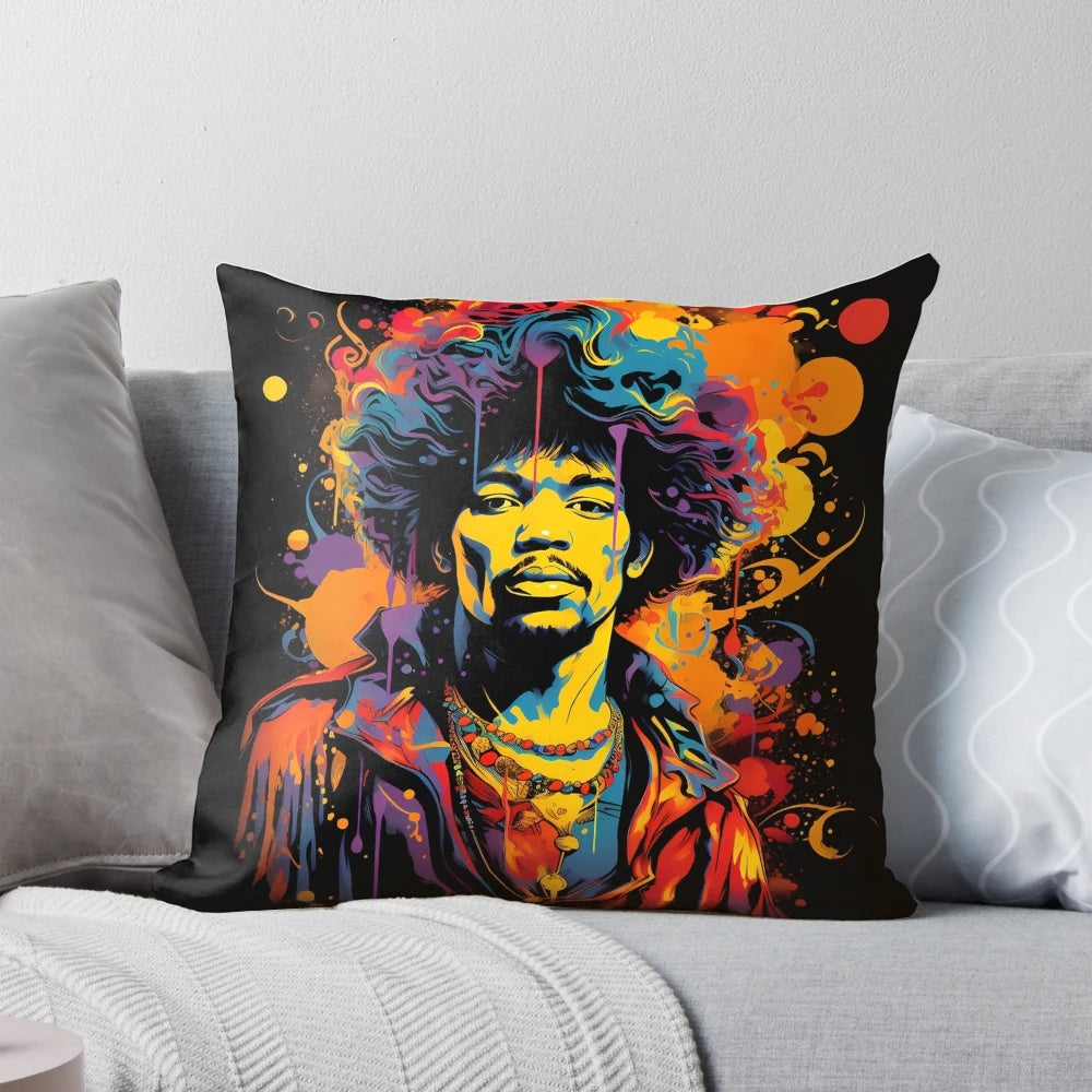 Jimi Hendrix Inspired Pillow with Iconic Guitar Silhouette