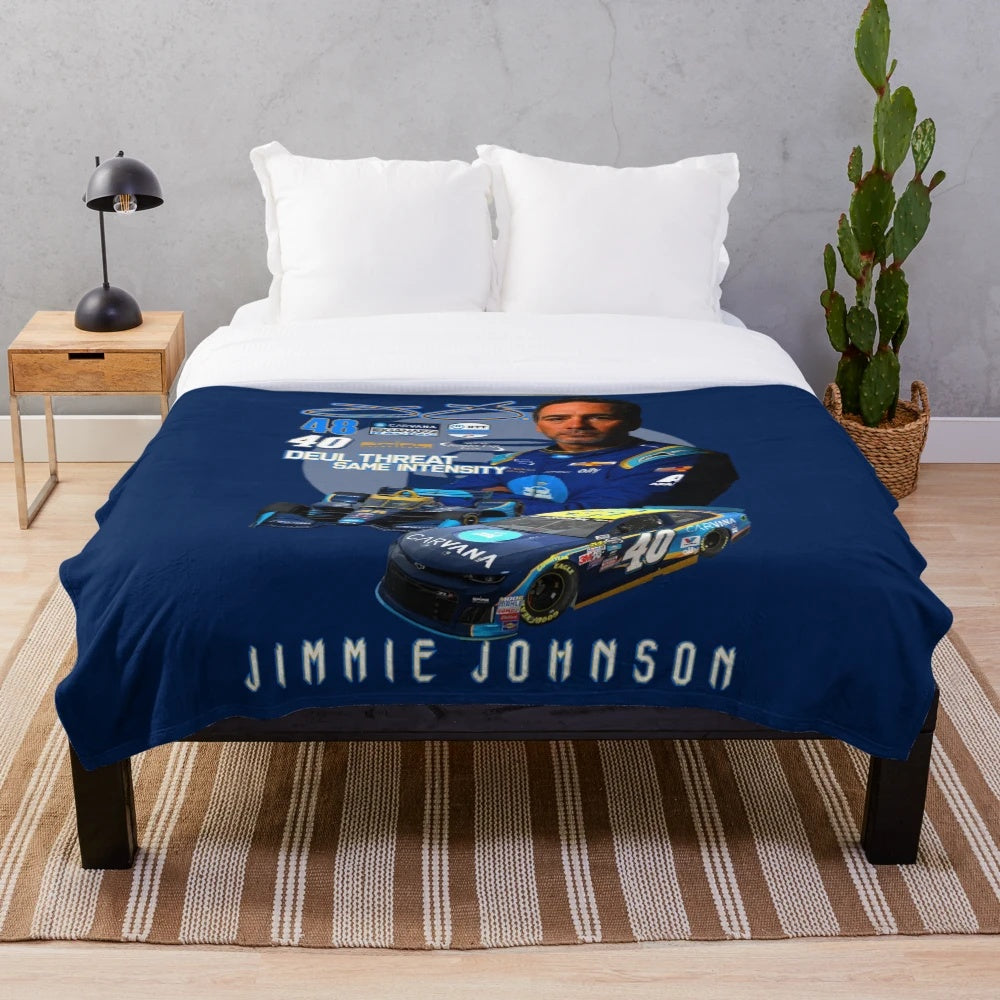 Jimmie Johnson inspired plush blanket with race car design