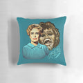 Vintage photo of Joan Crawford in the movie "Trog" depicted on a decorative pillow