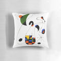 Decorative pillow featuring vibrant line art prints inspired by the famous Spanish painter Joan Miro