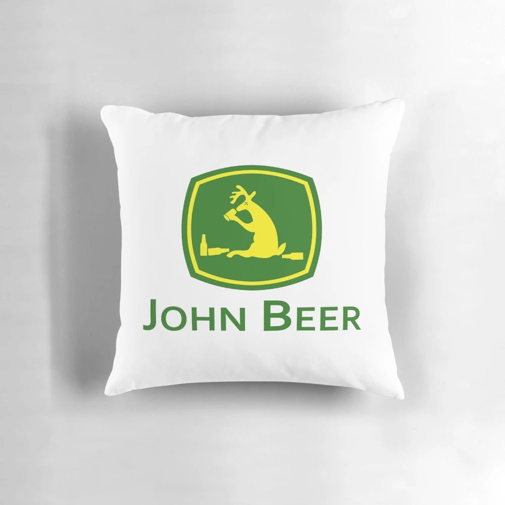 John Beer decorative pillow featuring a fun beer design
