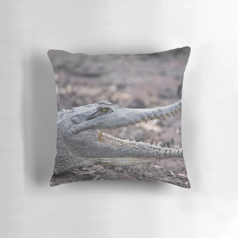 Johnstone River crocodile pillow featuring a realistic design of a crocodile from the Johnstone River region