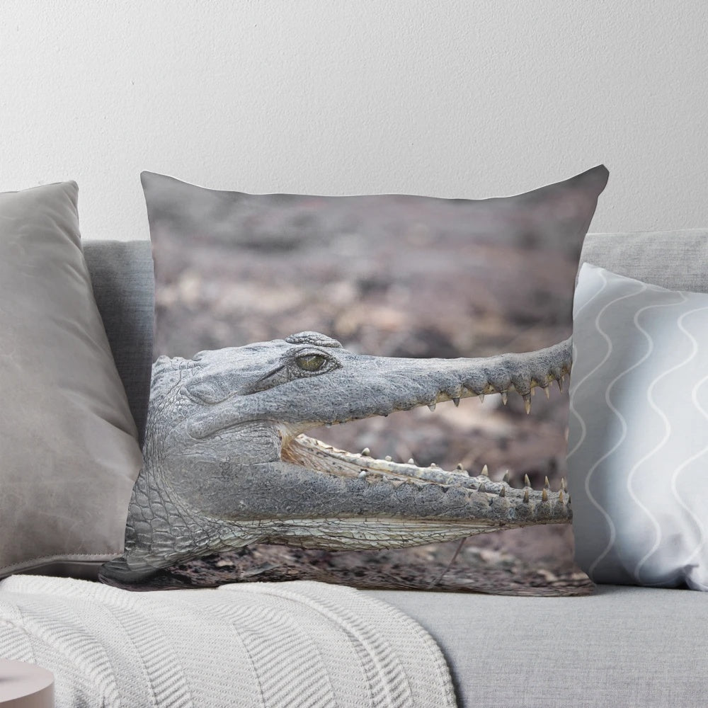 Johnstone River crocodile pillow featuring a realistic design of a crocodile from the Johnstone River region
