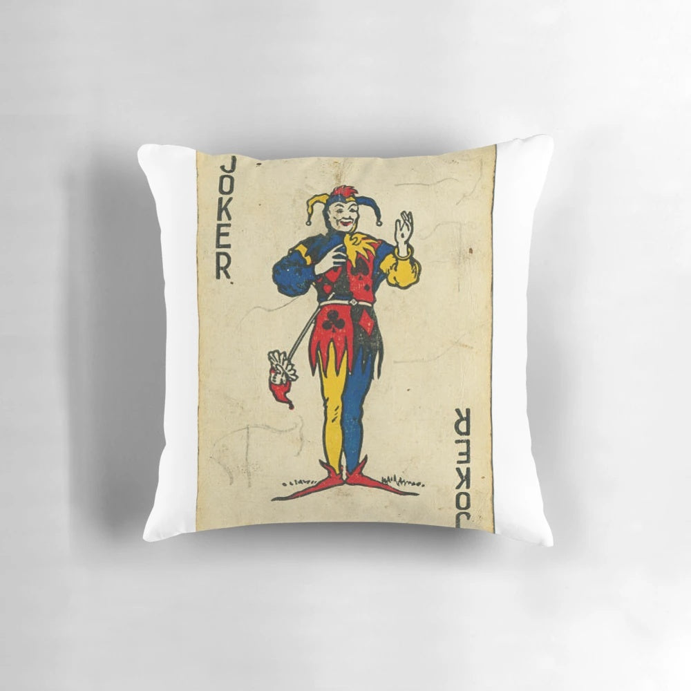 Joker playing card decorative pillow with vibrant pop art design