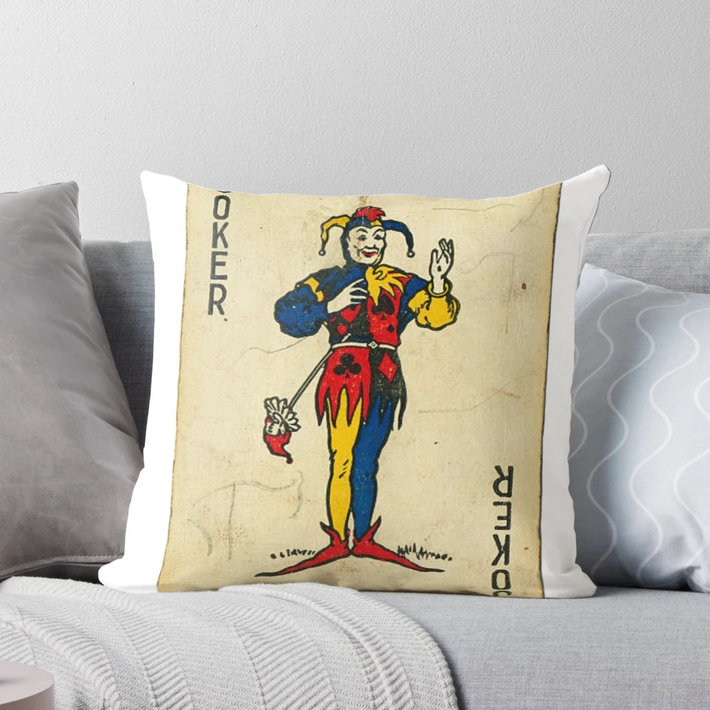 Joker playing card decorative pillow with vibrant pop art design