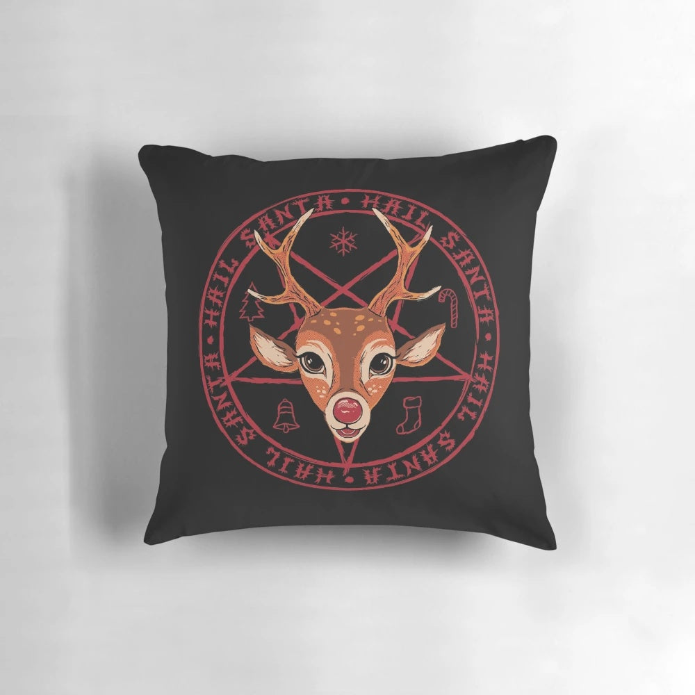 Hail Santa Claus themed Christmas pillow with a festive and humorous design