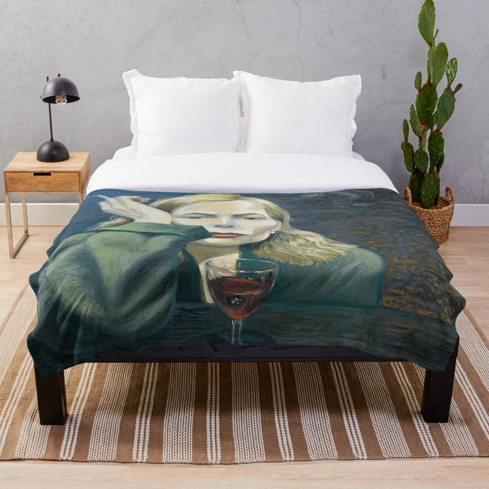 Joni Mitchell inspired plush blanket featuring a digital collage portrait of the folk music legend