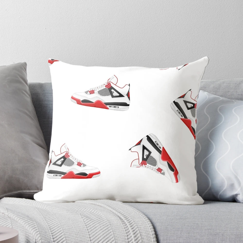 Jordan 4 Fire Red inspired decorative pillow with a basketball shoe design.