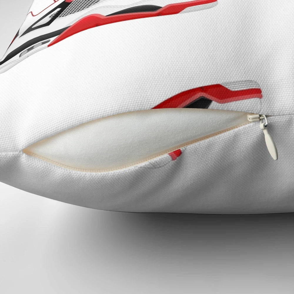 Jordan 4 Fire Red inspired decorative pillow with a basketball shoe design.