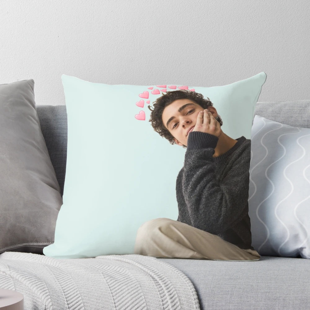 A cozy pillow featuring Joshua Bassett, the star of "High School Musical: The Musical: The Series"