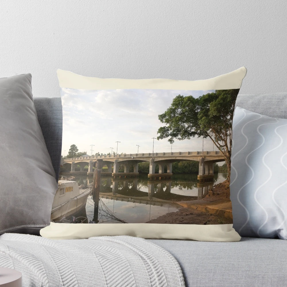 Jubilee Bridge 2011 Pillow showcasing the architectural design of the new bridge in Innisfail, Australia