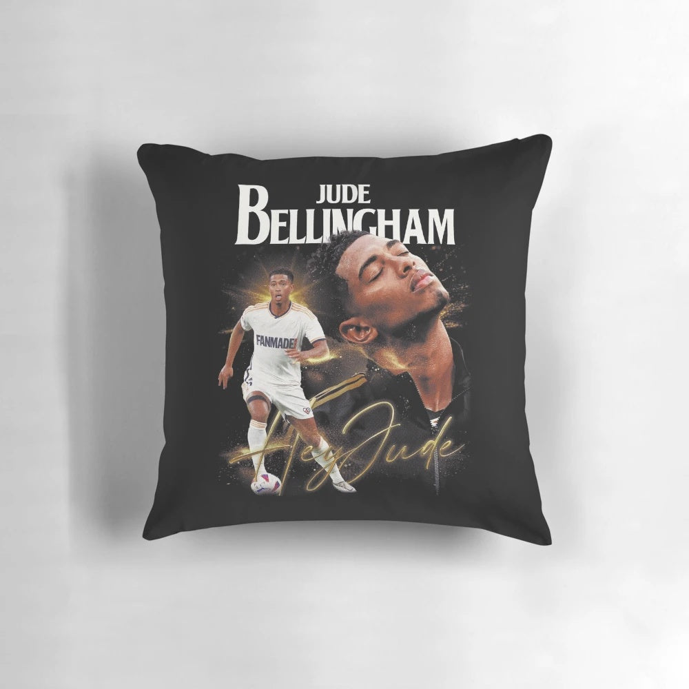Jude Bellingham themed football pillow with Real Madrid colors and logo