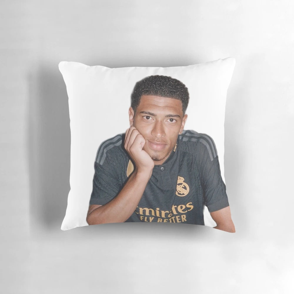 Jude Bellingham inspired sports pillow with player's name and team logos