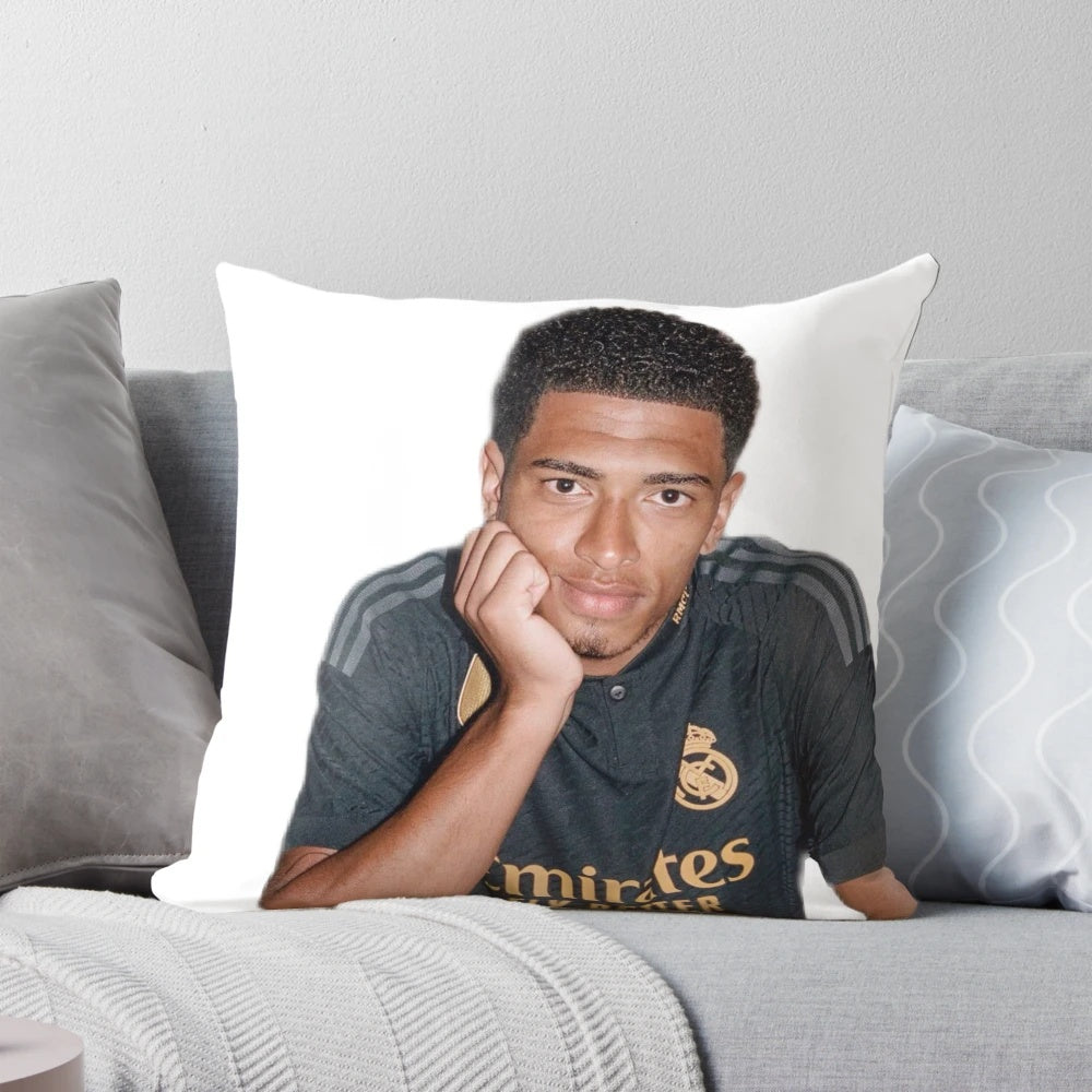 Jude Bellingham inspired sports pillow with player's name and team logos