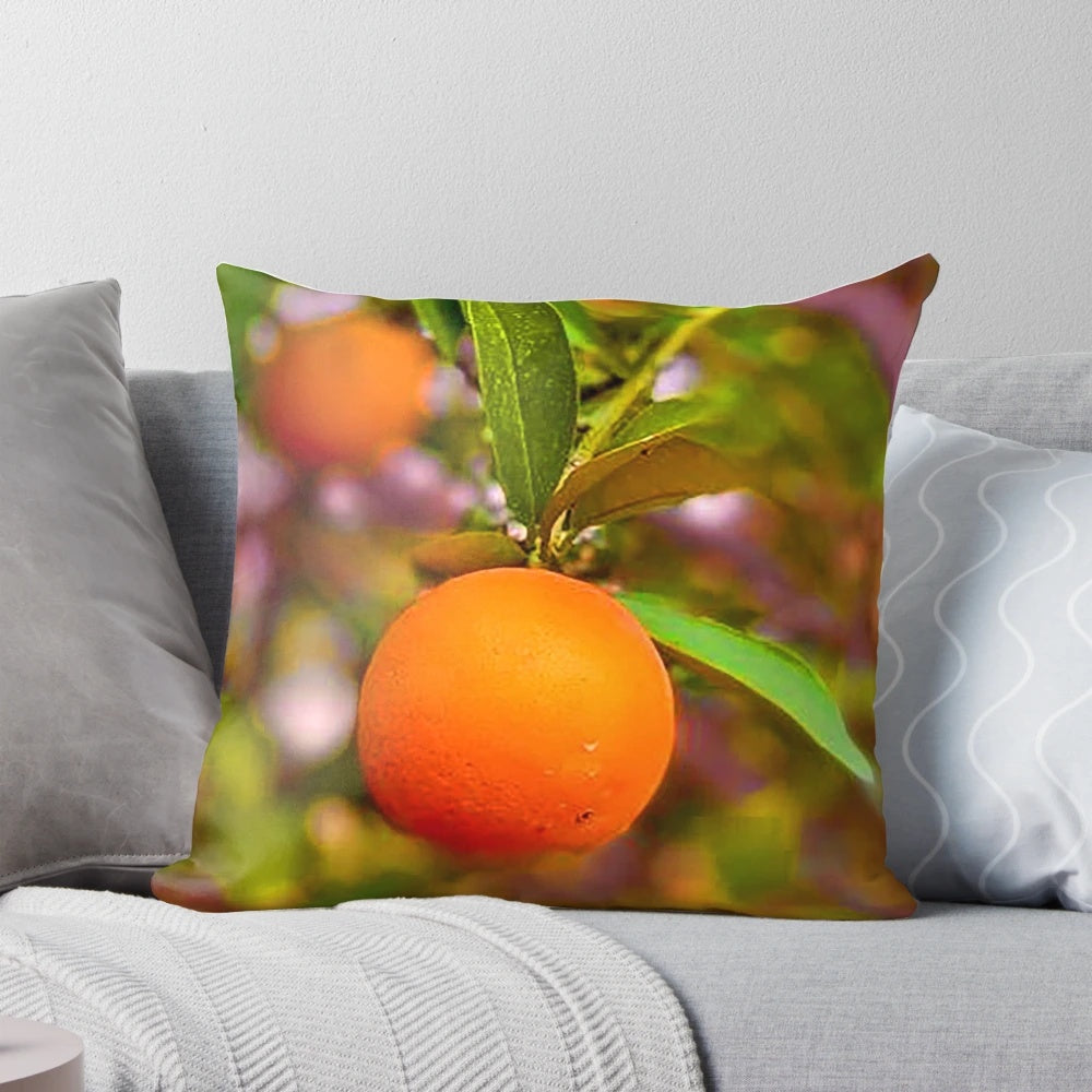 Cozy orange throw pillow featuring juicy, ripe oranges
