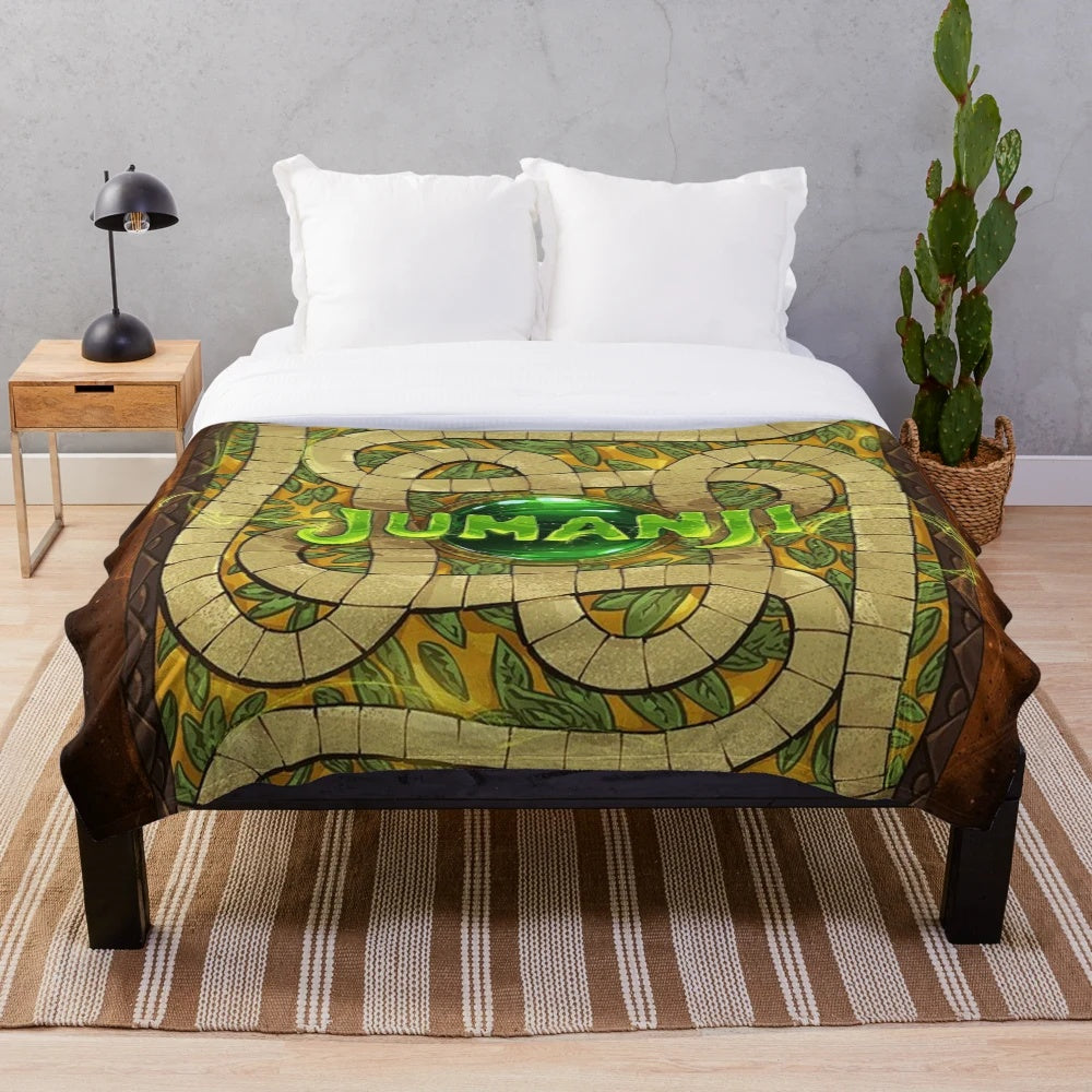 Jumanji-Inspired Plush Blanket featuring jungle animals and movie references