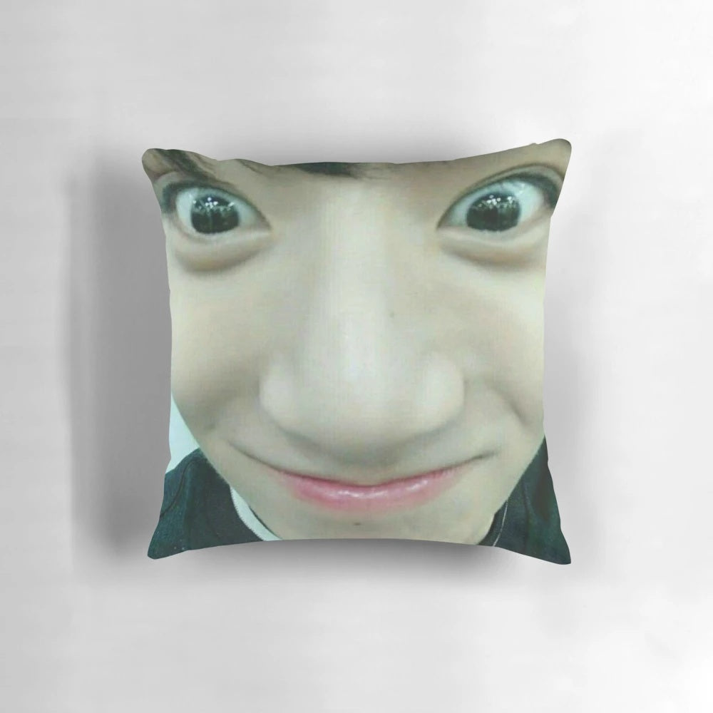 Pillow featuring a Jungkook-inspired meme face from the K-pop group BTS